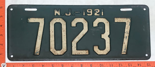 1921 New Jersey #70237 Passenger License Plate