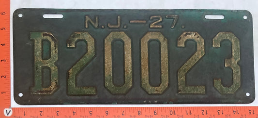 1927 New Jersey #B20023 Passenger License Plate