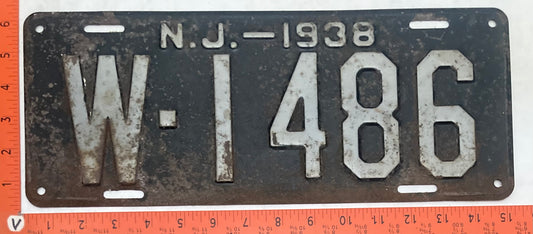 1938 New Jersey #W-1486 Passenger License Plate