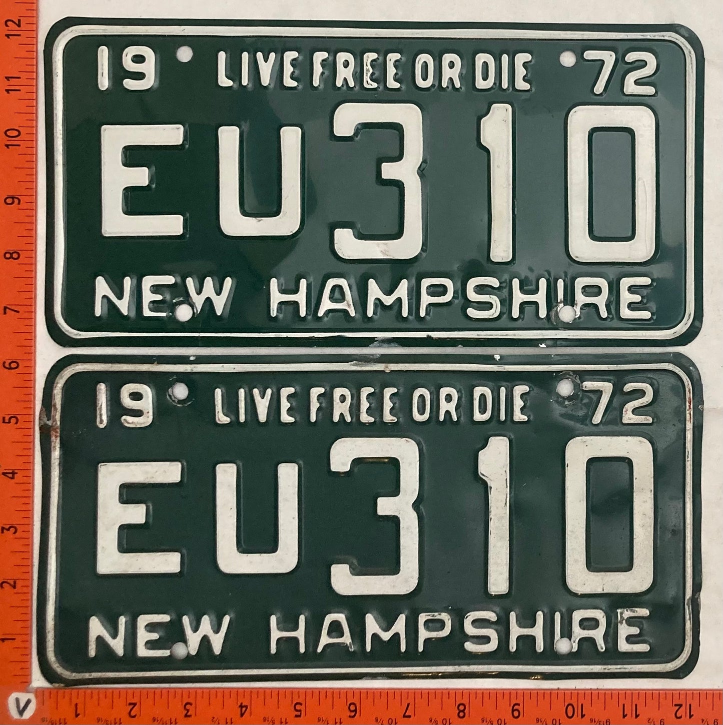 1972 New Hampshire #EU 310 Passenger License Plate (Pair)