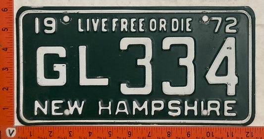 1972 New Hampshire #GL 334 Passenger License Plate