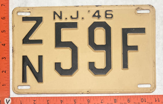 1946 New Jersey #Z/N 59F Passenger License Plate