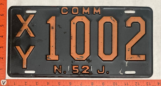 1952 New Jersey #X/Y 1002 Commercial License Plate