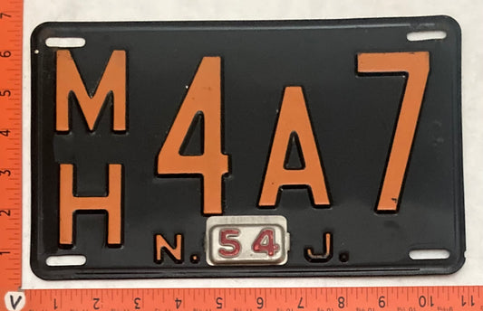 1954 New Jersey #MH4A7 Passenger License Plate