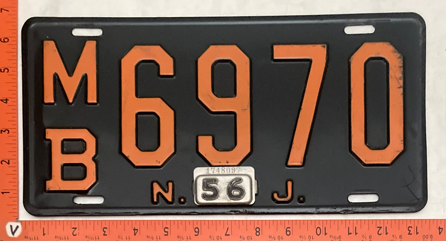 1956 New Jersey #M/B 6970 Passenger License Plate