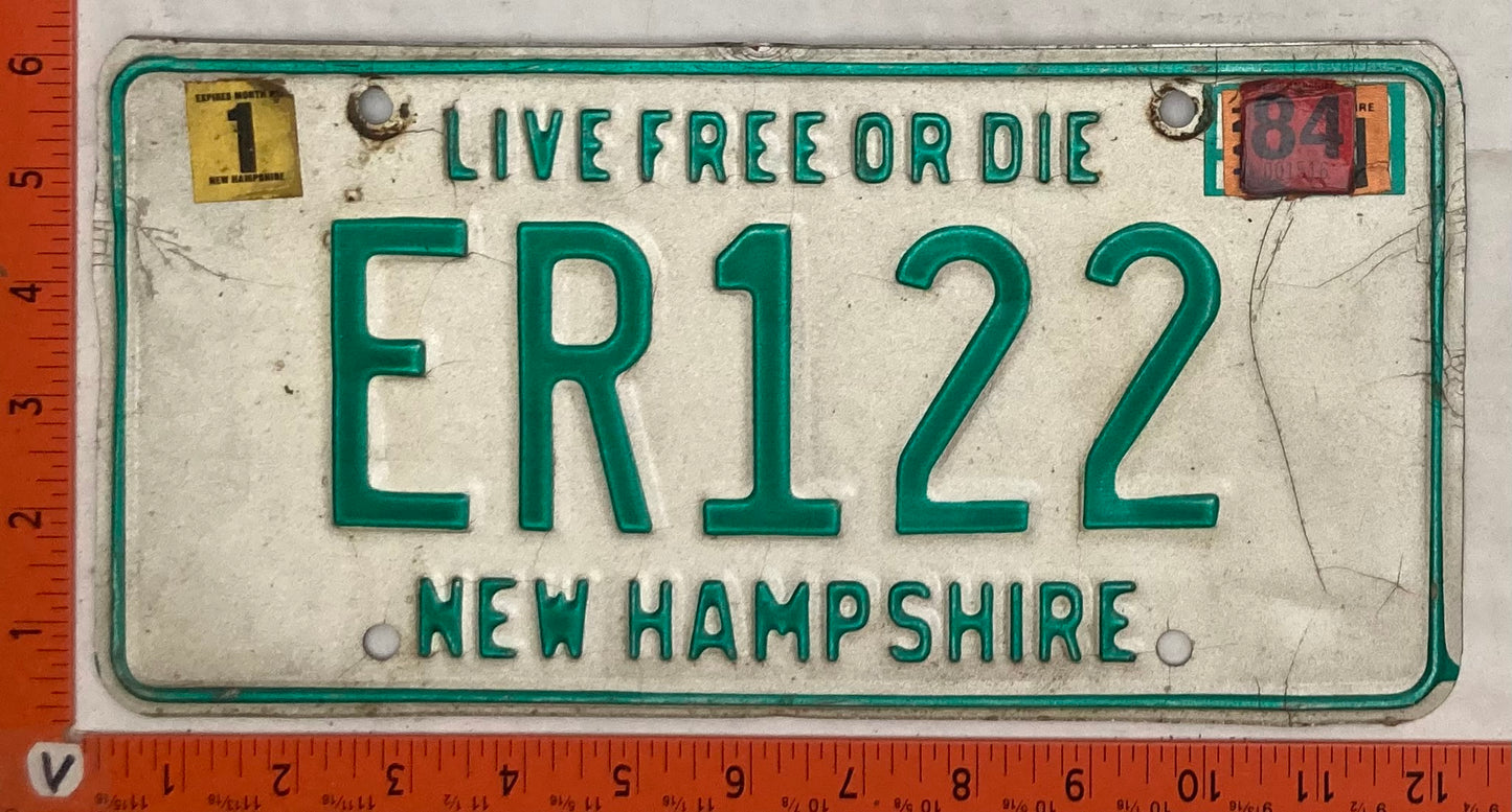 1984 New Hampshire #ER 122 Passenger License Plate