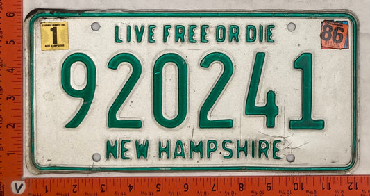1986 New Hampshire #920241 Passenger License Plate