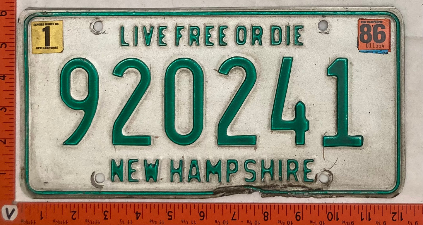 1986 New Hampshire #920241 Passenger License Plate