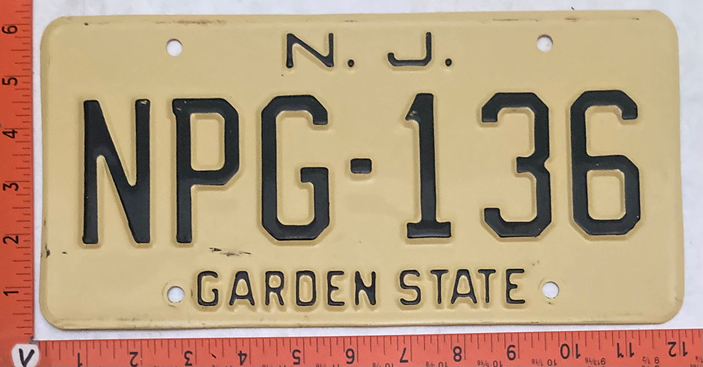 1968 New Jersey #NPG-136 Passenger License Plate