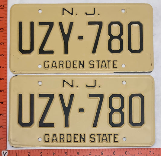 1971 New Jersey #UZY-780 Passenger License Plate (Pair)