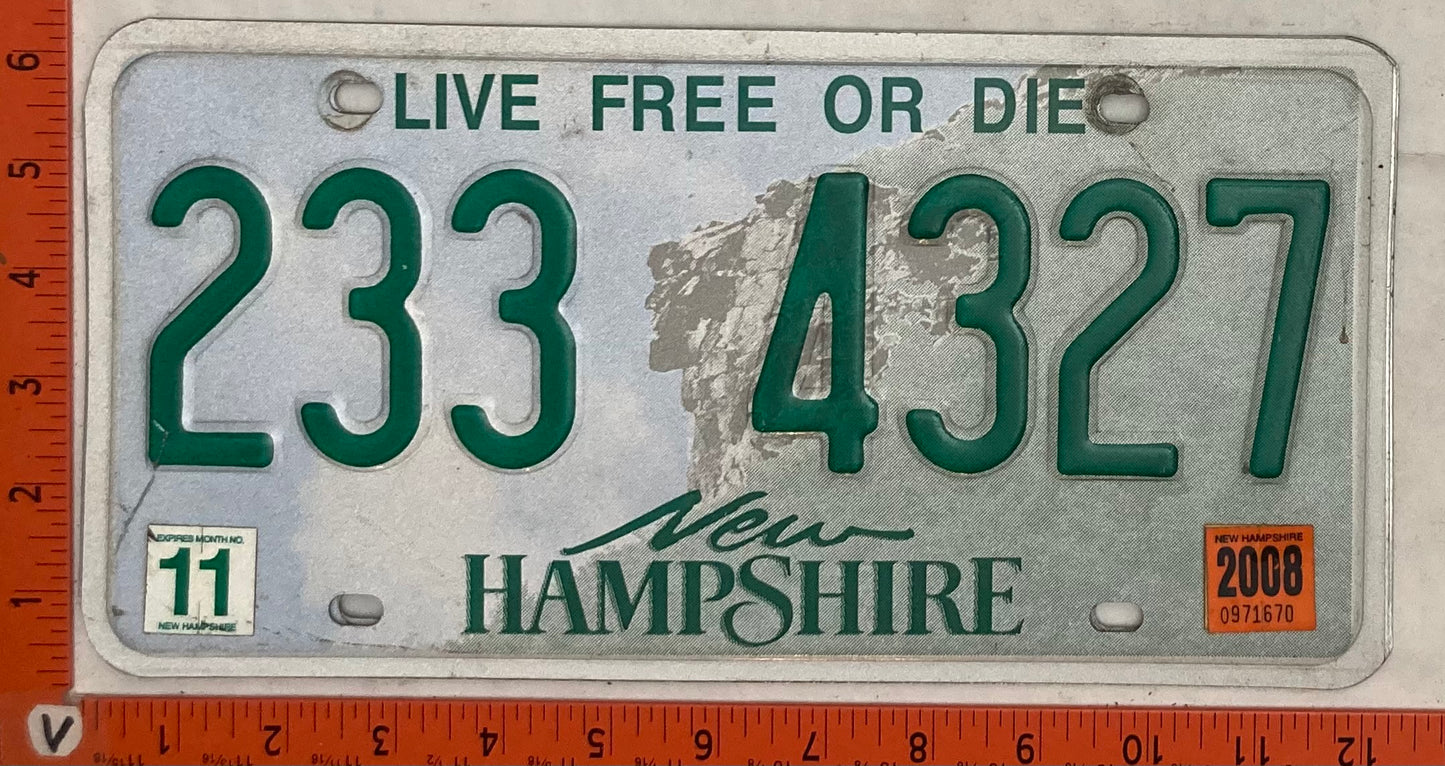 2008 New Hampshire #233 4327 Passenger License Plate