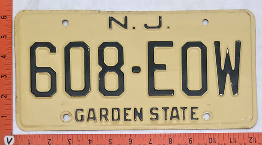 1975 New Jersey #608-EOW Passenger License Plate
