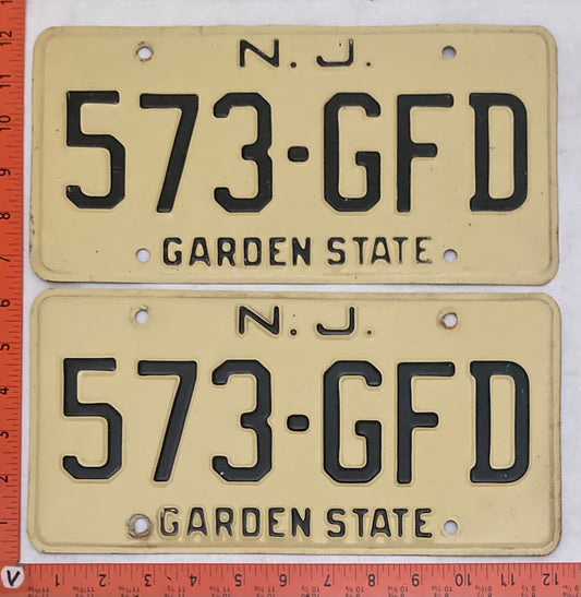 1977 New Jersey #573-GFD Passenger License Plate (Pair)
