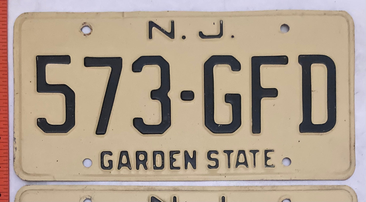1977 New Jersey #573-GFD Passenger License Plate (Pair)