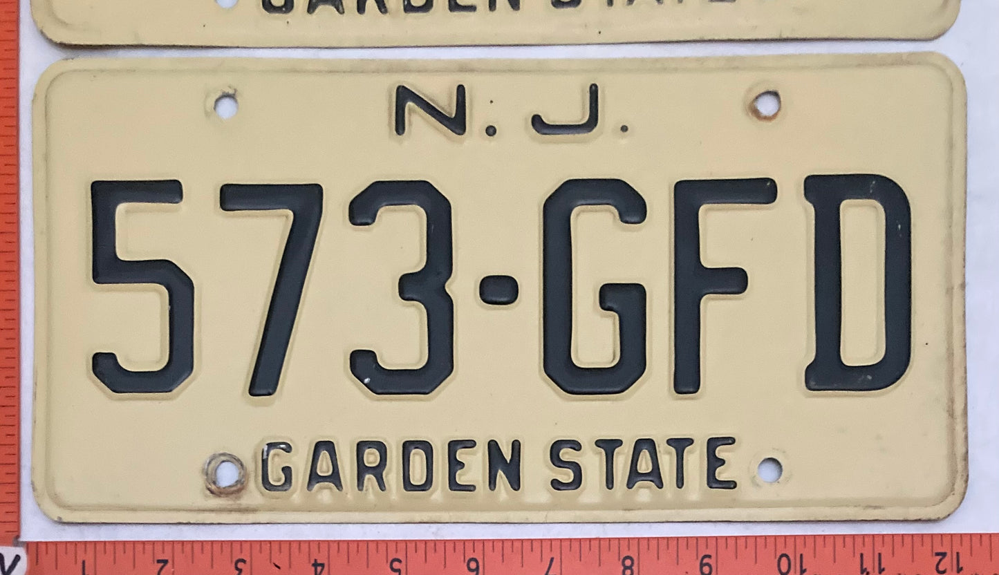 1977 New Jersey #573-GFD Passenger License Plate (Pair)