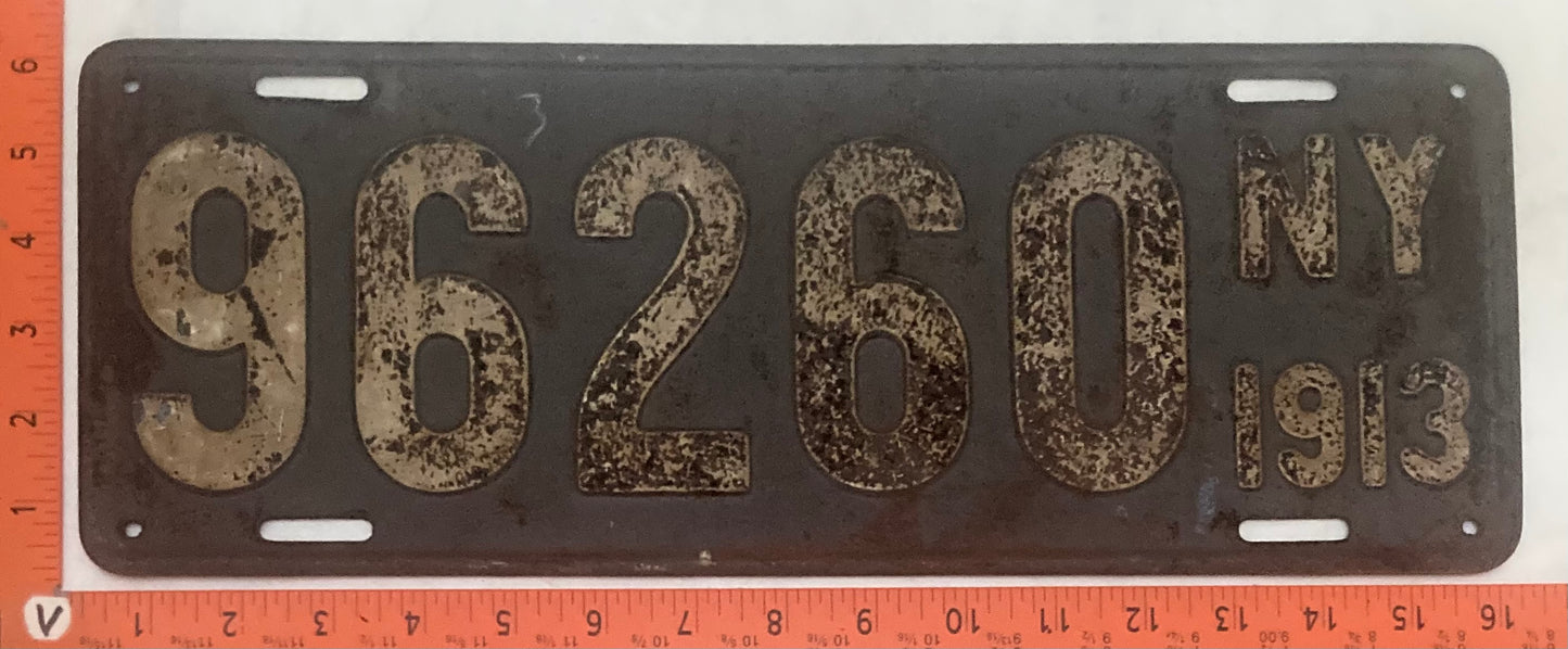 1913 New York #96260 Passenger License Plate