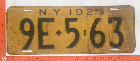 1925 New York #9E-5-63 Passenger License Plate