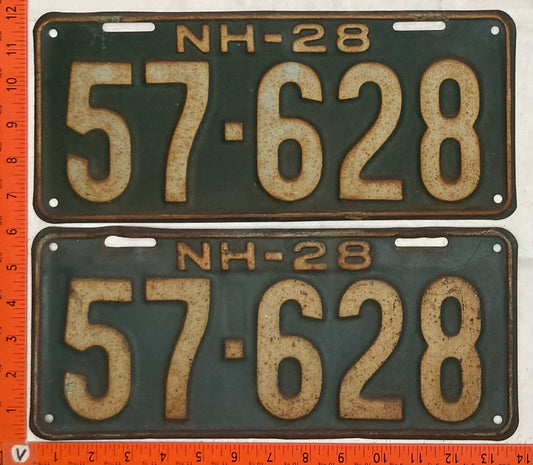 1928 New Hampshire #57-628 Passenger License Plate (Pair)