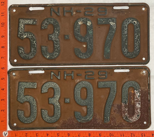 1929 New Hampshire #53-970 Passenger License Plate (Pair)