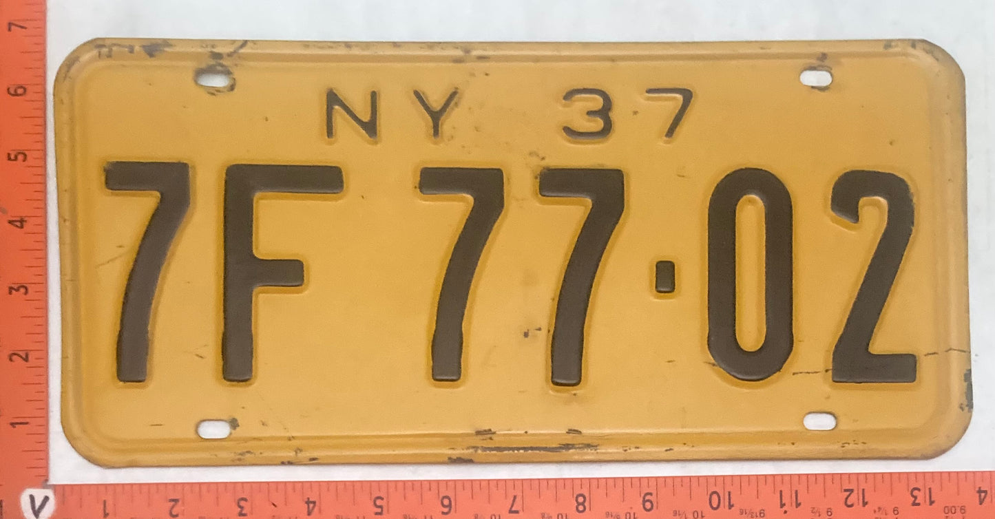 1937 New York #7F 77-02 Passenger License Plate
