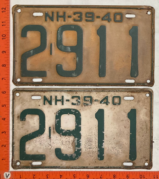 1939-40 New Hampshire #2911 Passenger License Plate (Pair)