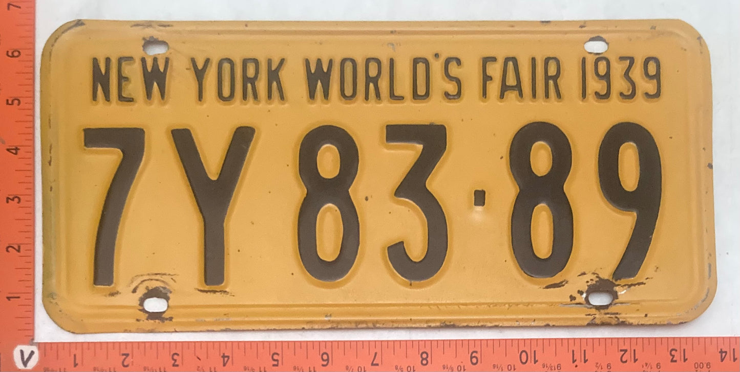 1939 New York #7Y 83-89 Passenger License Plate