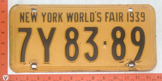1939 New York #7Y 83-89 Passenger License Plate