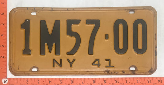 1941 New York #1M57-00 Passenger License Plate