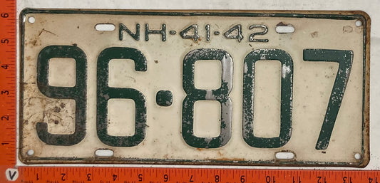 1941-42 New Hampshire #96-807 Passenger License Plate