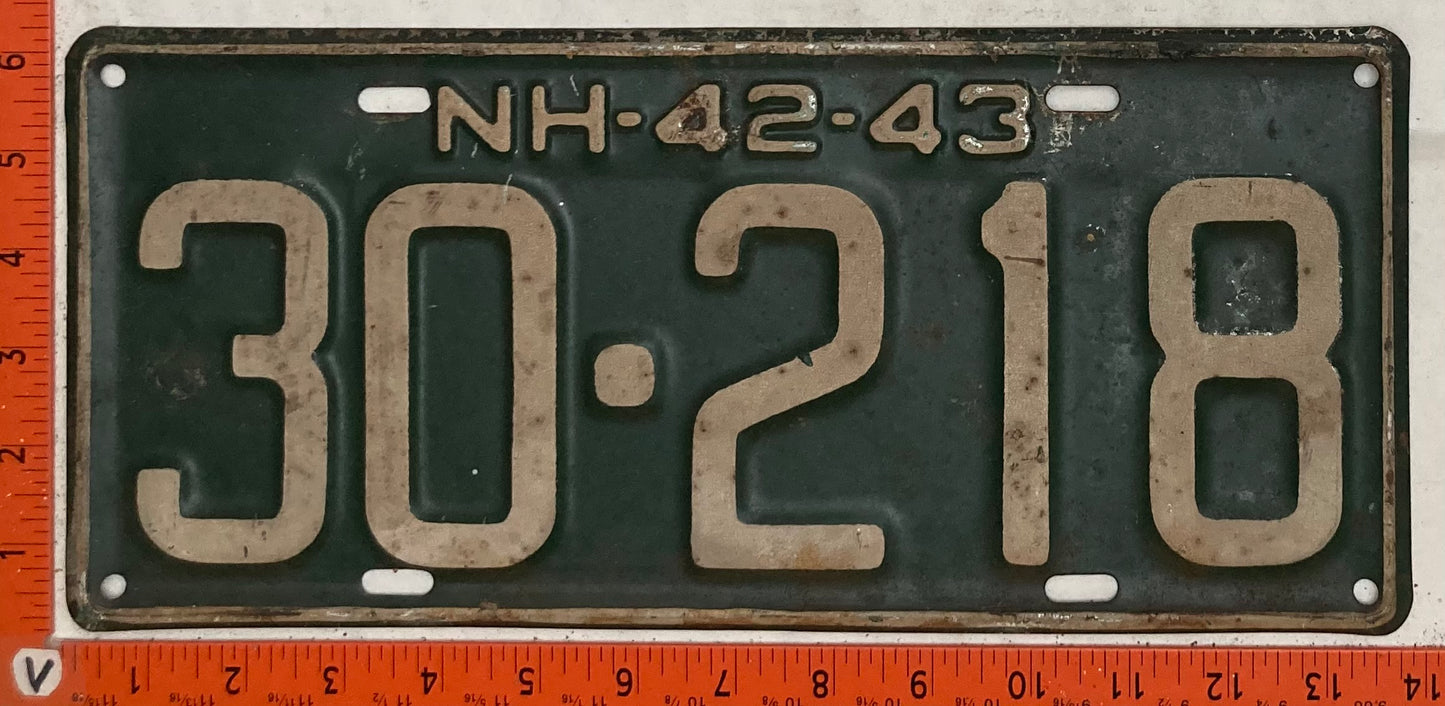 1942-43 New Hampshire #30-218 Passenger License Plate