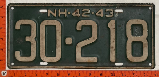 1942-43 New Hampshire #30-218 Passenger License Plate