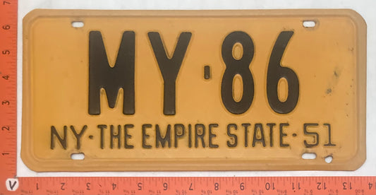 1951 New York #MY-86 Passenger License Plate