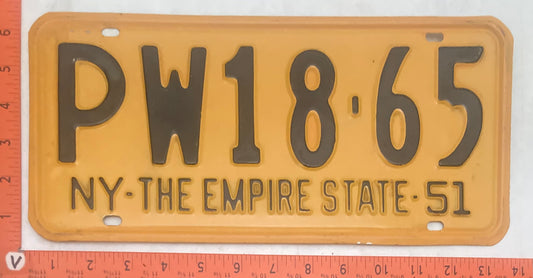 1951 New York #PW18-65 Passenger License Plate