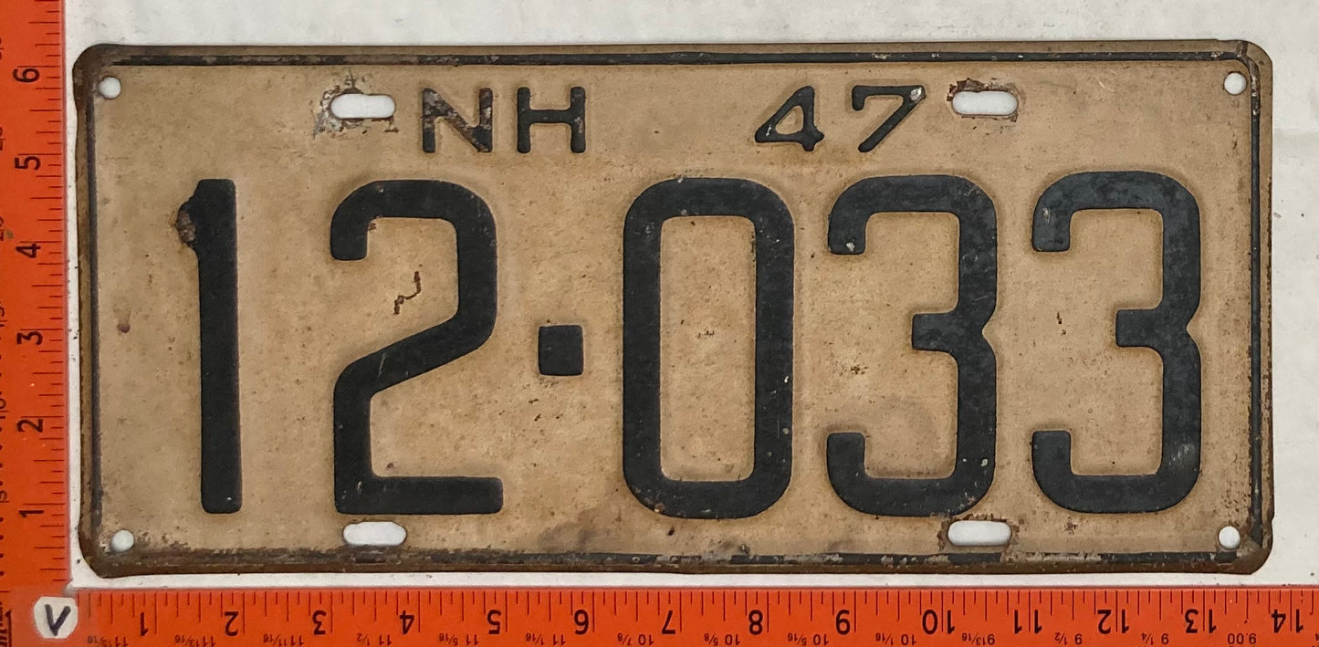 1947 New Hampshire #12-033 Passenger License Plate