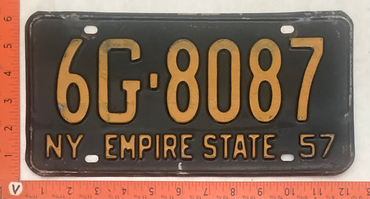 1957 New York #6G-8087 Passenger License Plate
