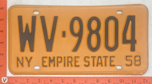 1958 New York #WV-9804 Passenger License Plate