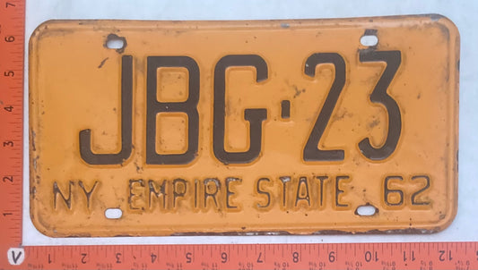 1962 New York #JBG-23 Passenger License Plate