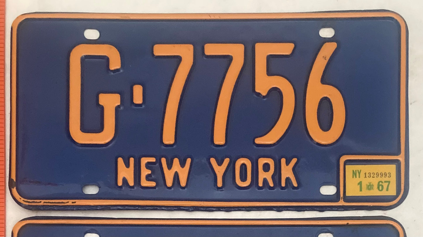 1967 New York #G-7756 Passenger License Plate (Pair)