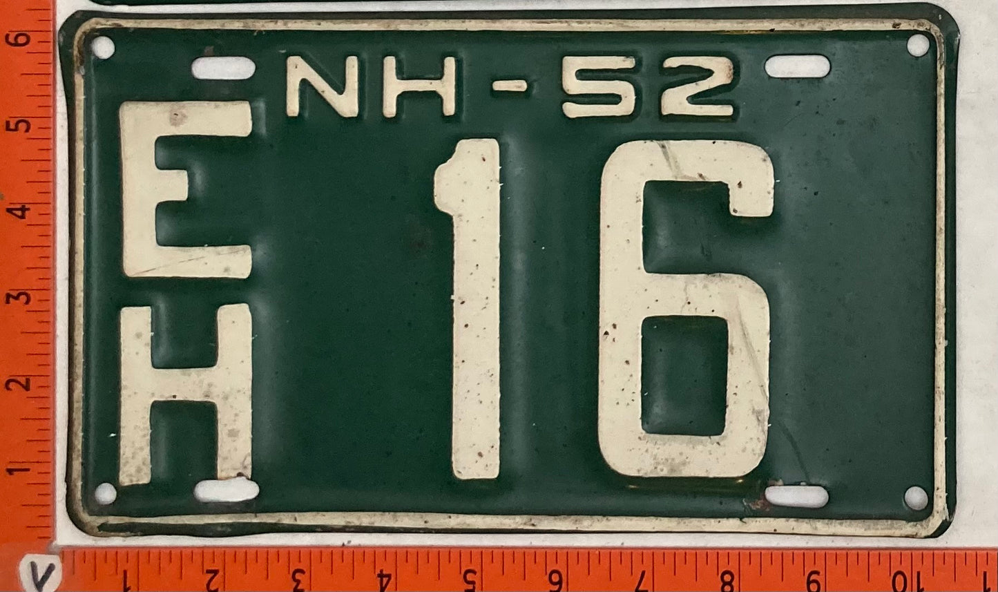 1952 New Hampshire #E/H 16 Passenger License Plate