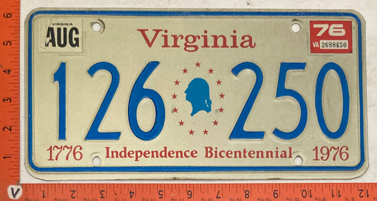1976 Virginia #126 250 Passenger License Plate (Bicentennial base)