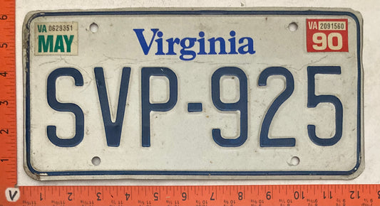 1990 Virginia #SVP-925 Passenger License Plate