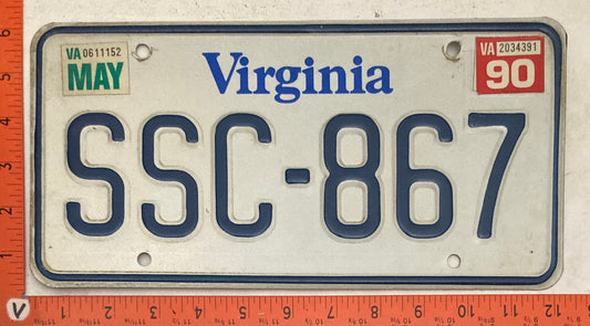 1990 Virginia #SSC-867 Passenger License Plate