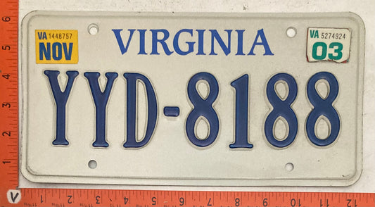2003 Virginia #YYD-8188 Passenger License Plate