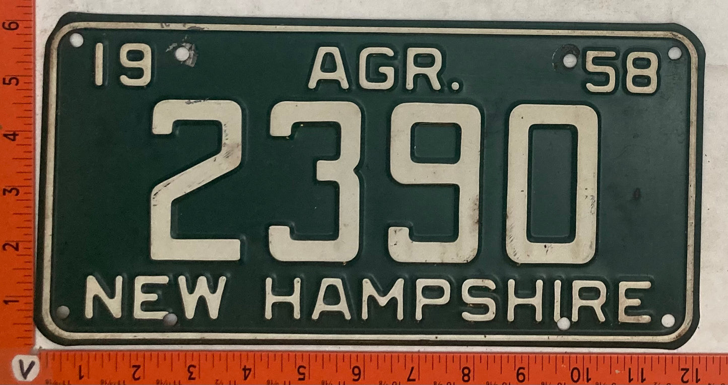 1958 New Hampshire #2390 Agriculture License Plate