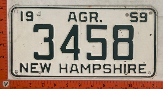 1959 New Hampshire #3458 Agriculture License Plate