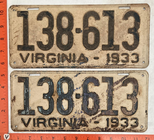 1933 Virginia #138-613 Passenger License Plate (Pair)