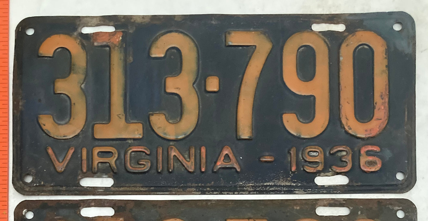 1936 Virginia #313-790 Passenger License Plate (Pair)