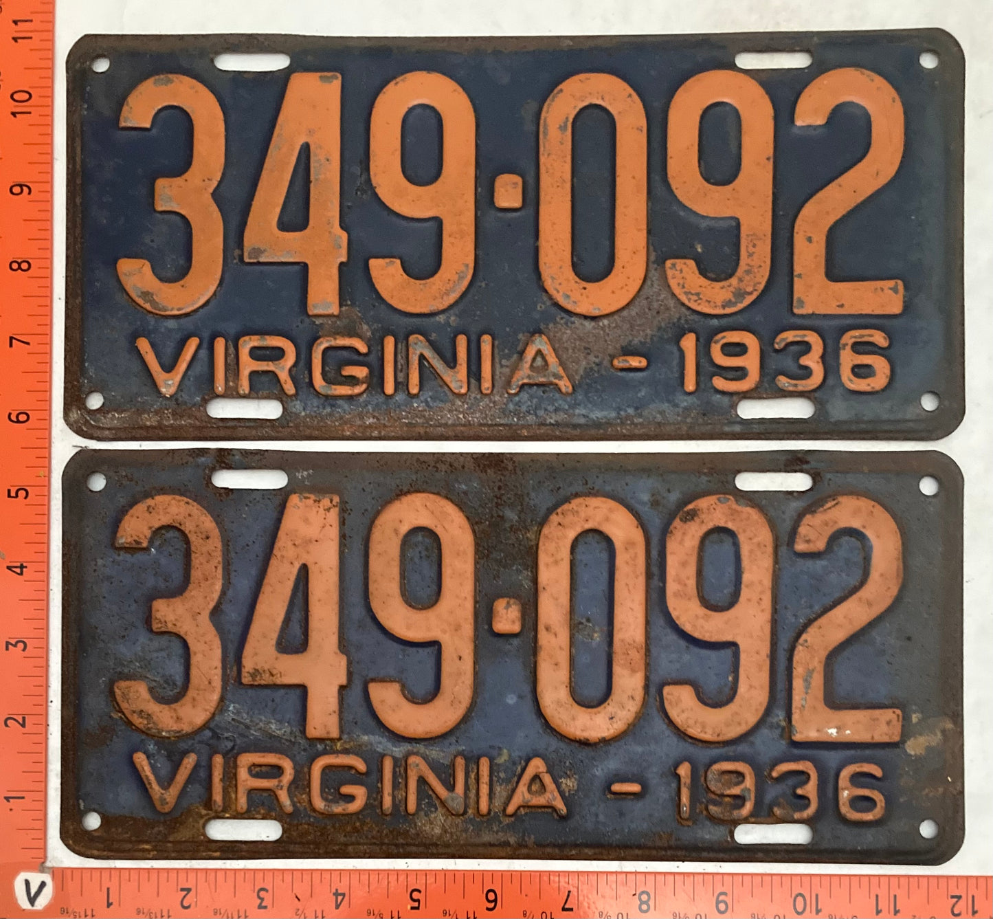1936 Virginia #340-092 Passenger License Plate (Pair)