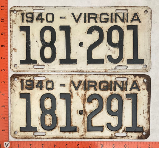 1940 Virginia #181-291 Passenger License Plate (Pair)