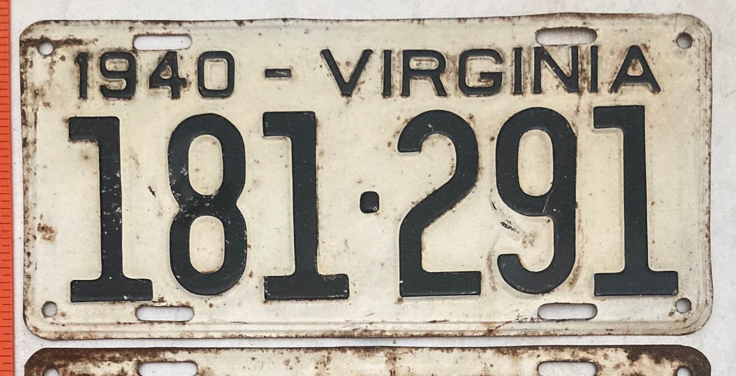 1940 Virginia #181-291 Passenger License Plate (Pair)